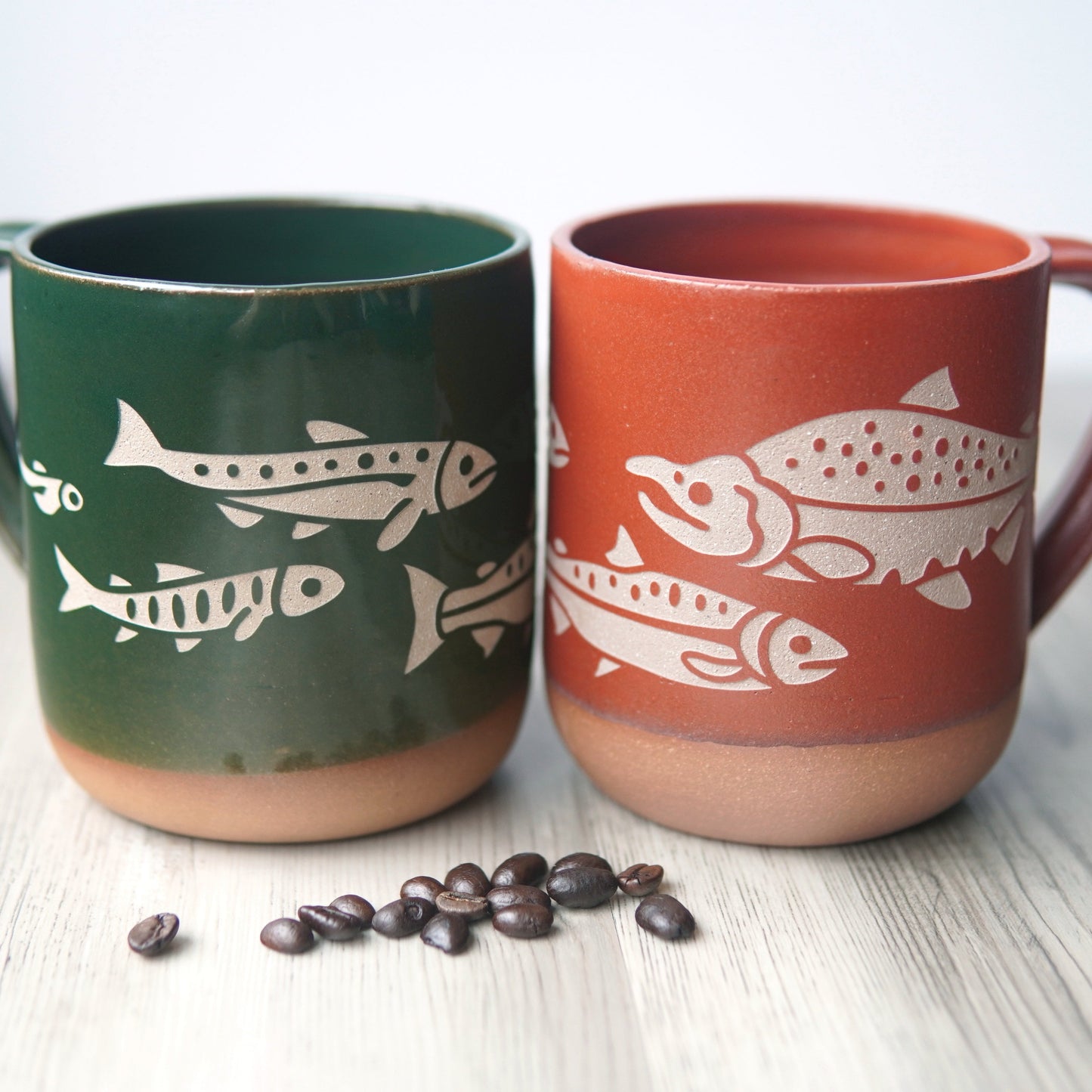 Salmon Fish Mug, Farmhouse Style Handmade Pottery