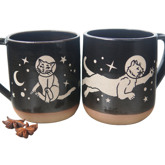 Space Cats Mug, Farmhouse Style Handmade Pottery