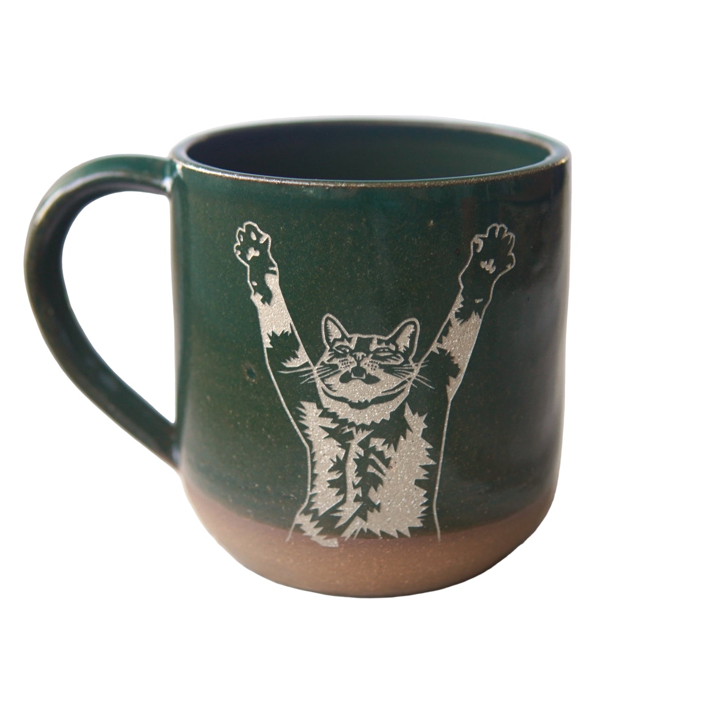 Stretching Cat Mug, Farmhouse Style Handmade Pottery