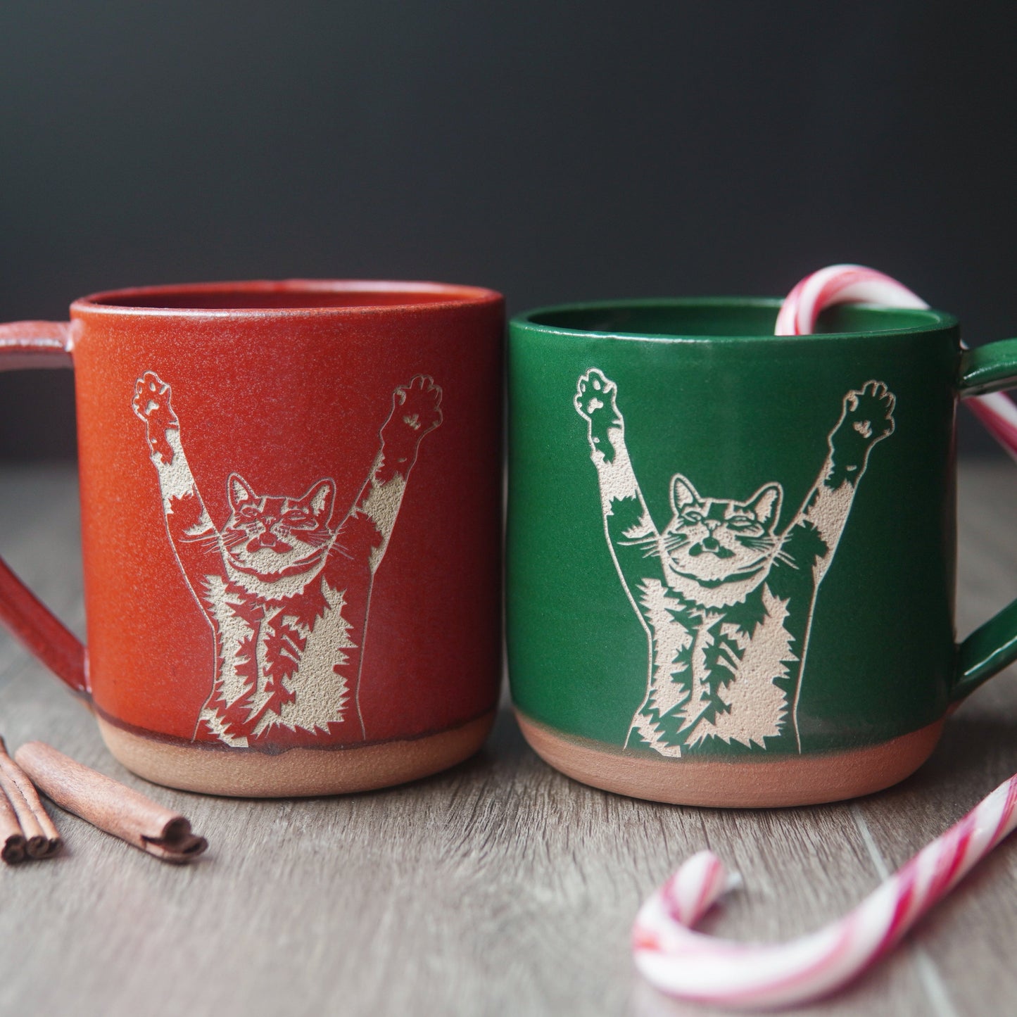 Stretching Cat Mug, Farmhouse Style Handmade Pottery