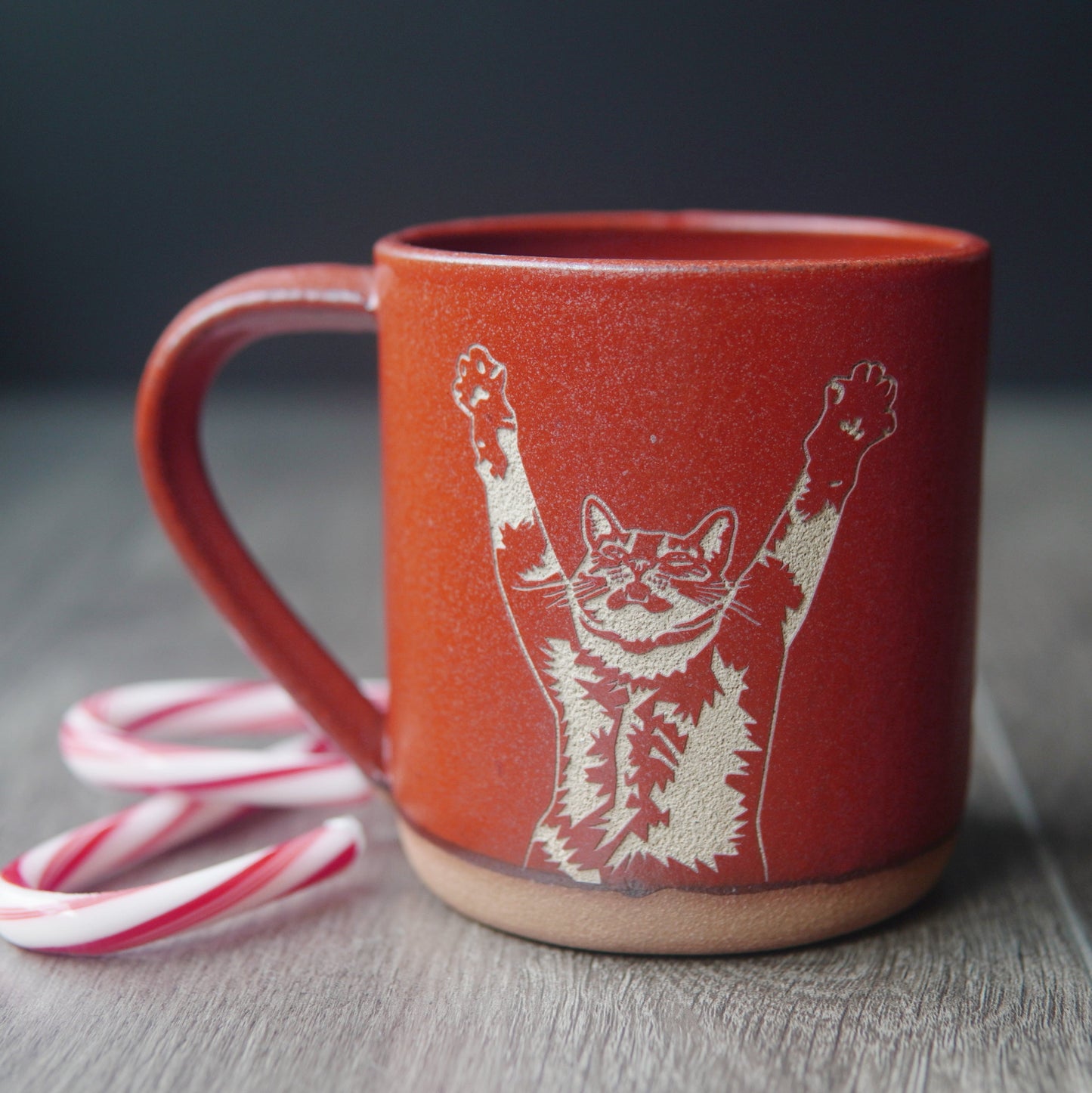 Stretching Cat Mug, Farmhouse Style Handmade Pottery