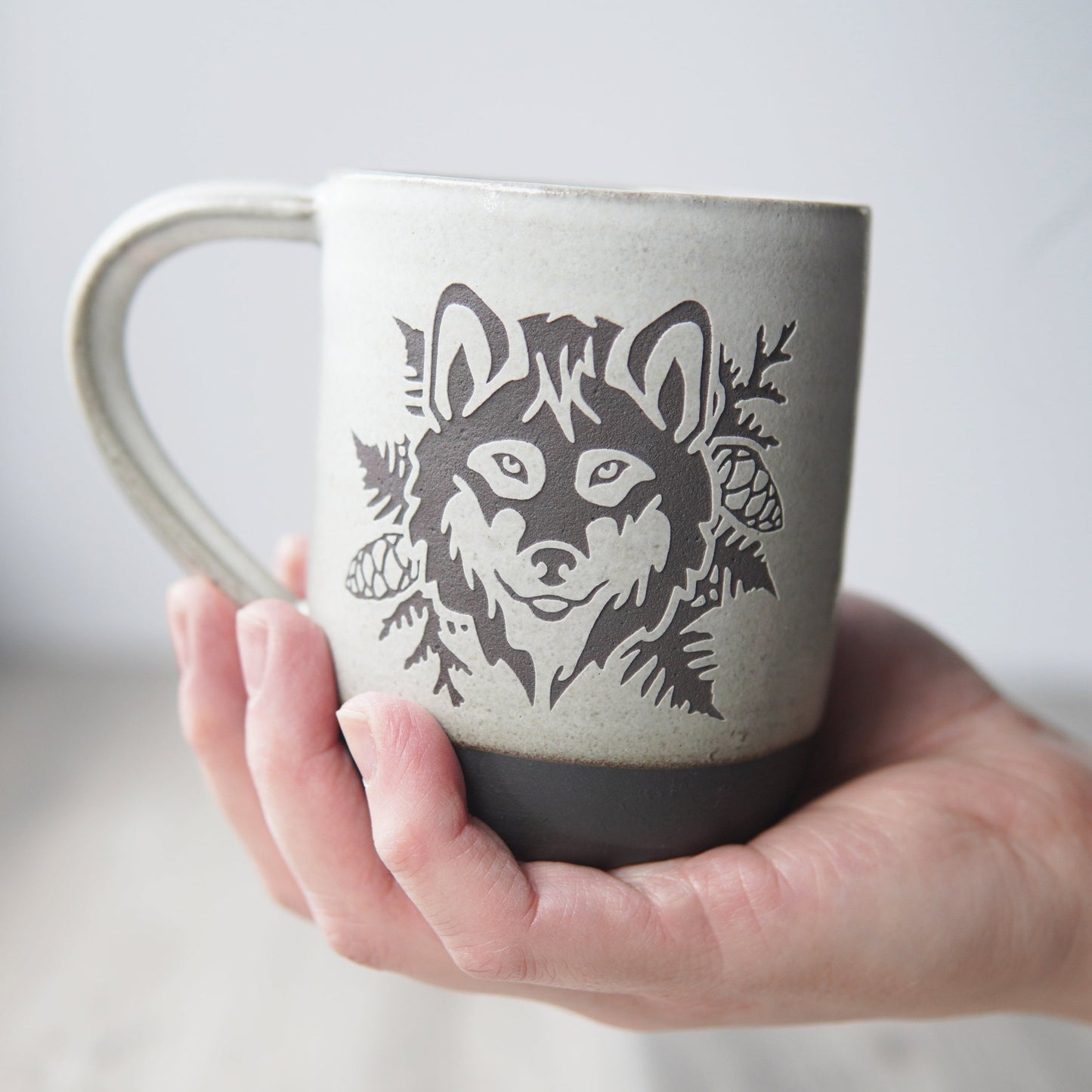 Wolf Mug, Farmhouse Style Handmade Pottery