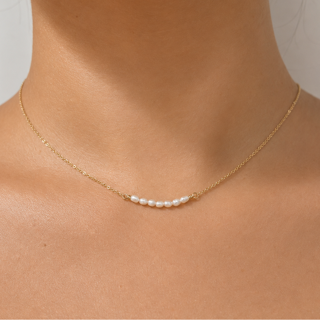 Rice Pearls Necklace with Swarovski Clasp