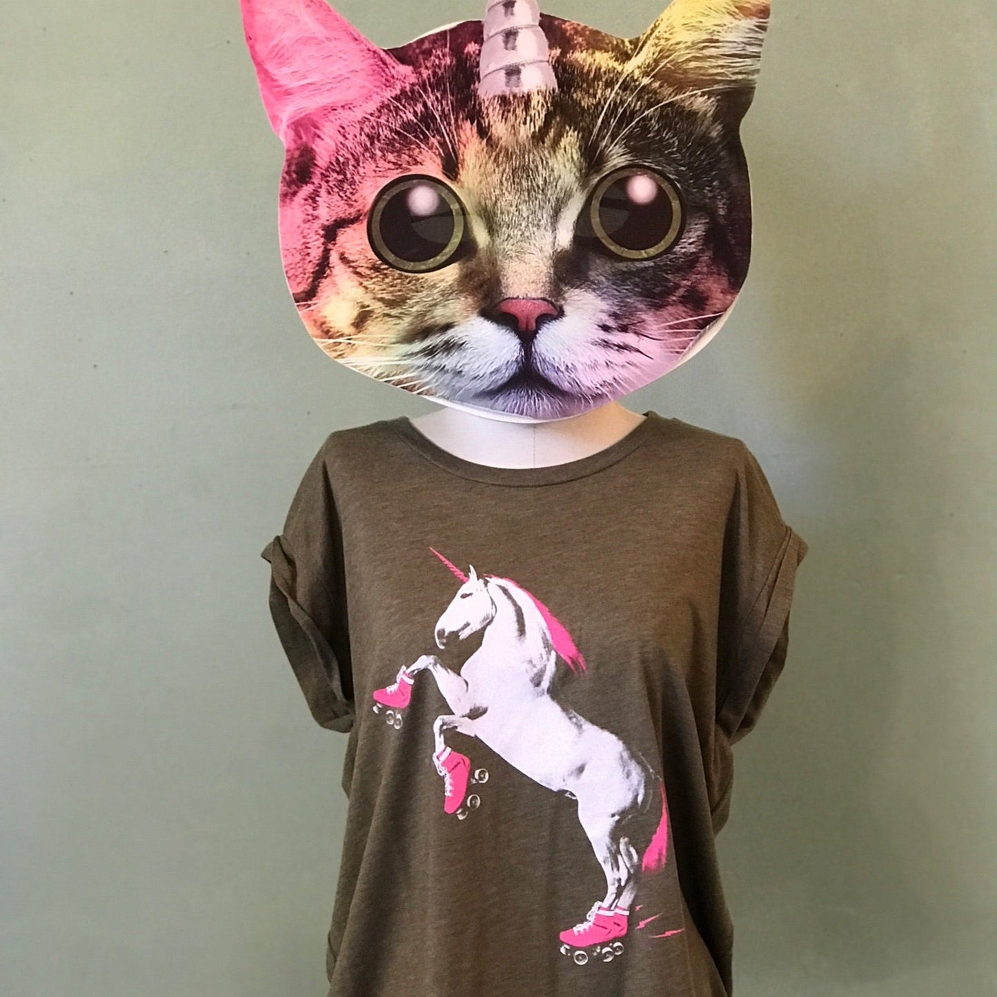 Shirt - Rolled Cuff Muscle Tee - Roller Skating Unicorn