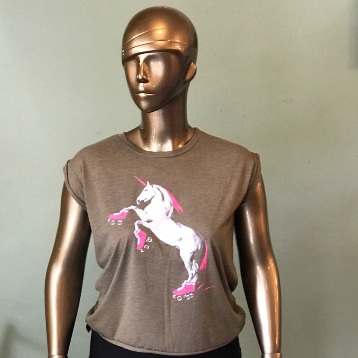 Shirt - Rolled Cuff Muscle Tee - Roller Skating Unicorn