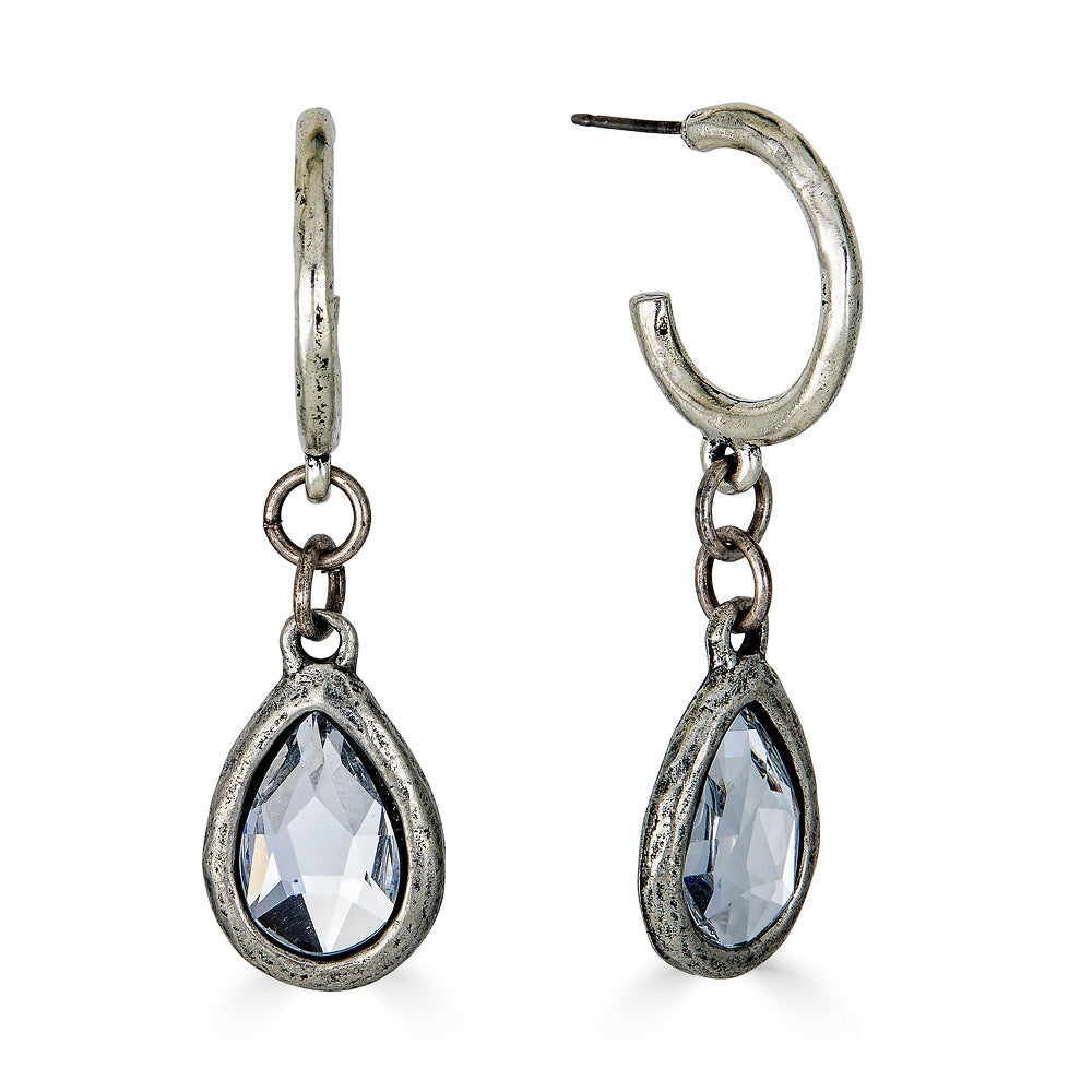 Silver Teardrop Crystal Hoop Earrings