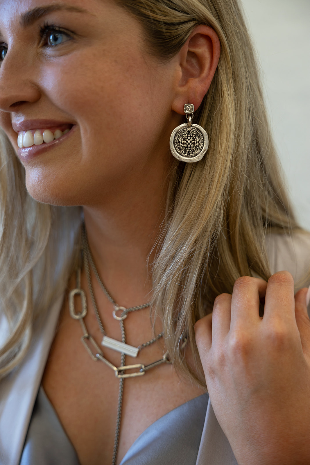 Silver Filagree Coin Earring