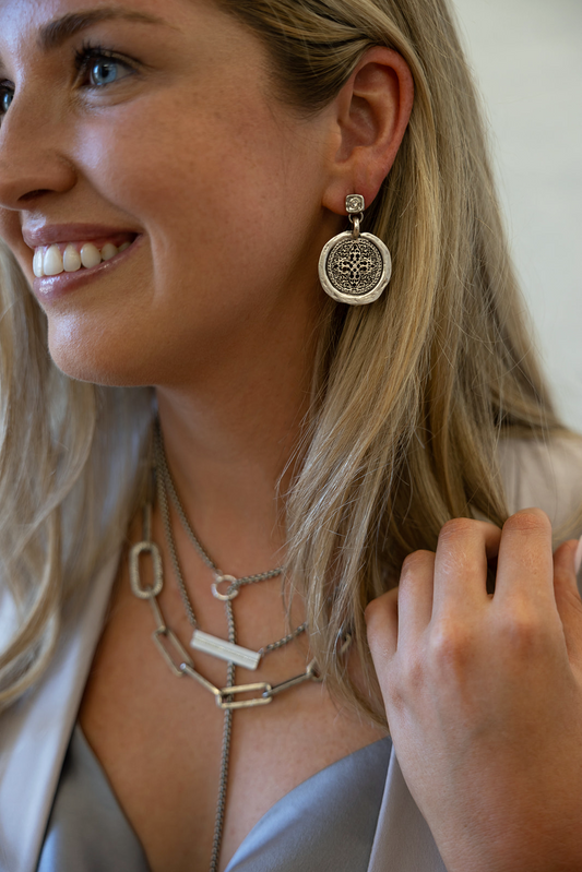 Silver Filagree Coin Earring