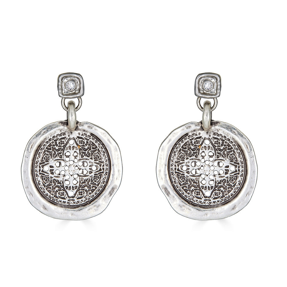 Silver Filagree Coin Earring
