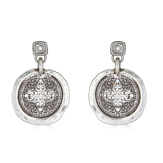Silver Filagree Coin Earring