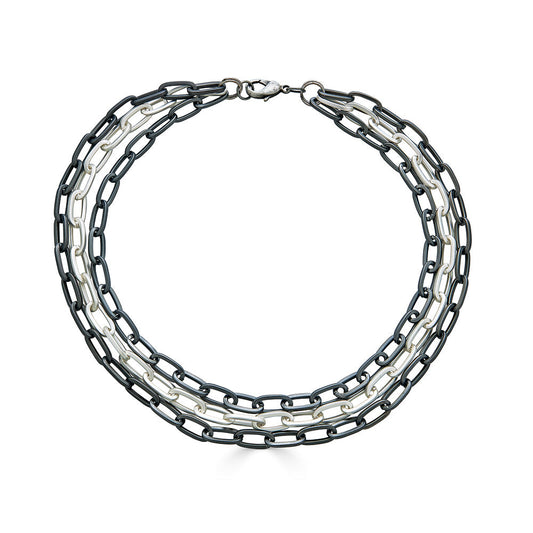 Three Strand Matte Silver Paperclip Necklace