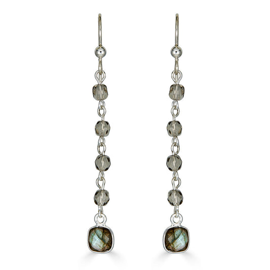 Labradorite Gray Crystal Chain Earrings