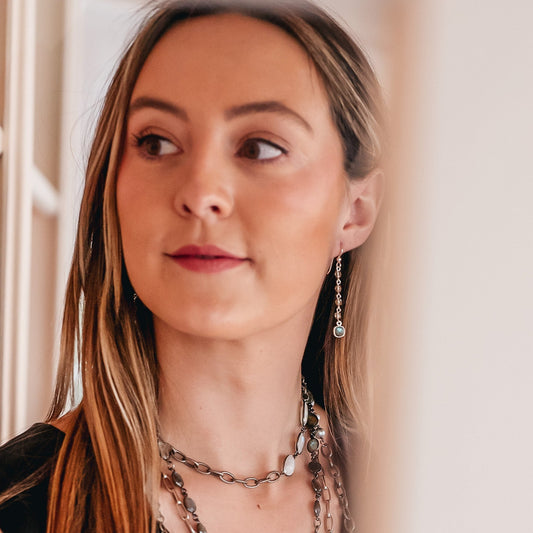 Labradorite Gray Crystal Chain Earrings