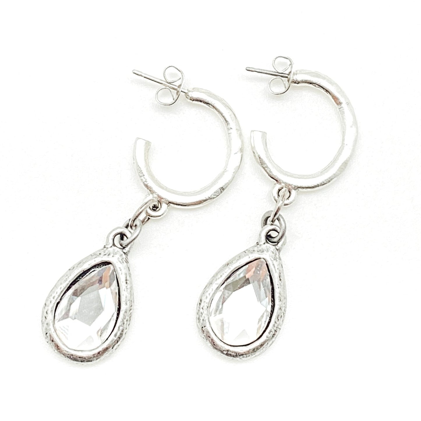 Silver Teardrop Crystal Hoop Earrings