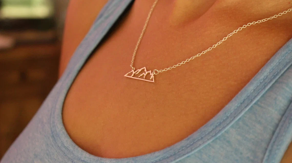 Mountain Bar Charm - Dainty 14k Gold Necklace
