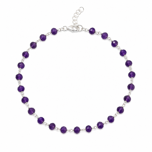 Amethyst Gemstone Sterling Silver Layering Bracelet