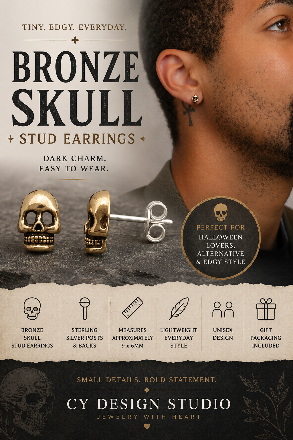 Bronze Skull Stud Earrings