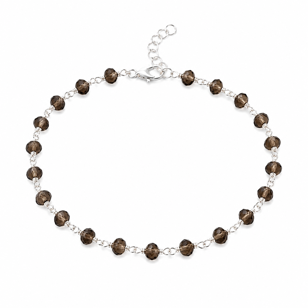 Smoky Quartz Wire Wrapped Sterling Silver Bracelet