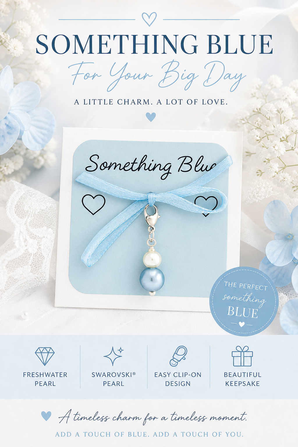 Something Blue Bridal Charm – Freshwater Pearl & Swarovski Clip-On