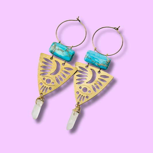 Gold Brass + Stone Statement Unique Earrings