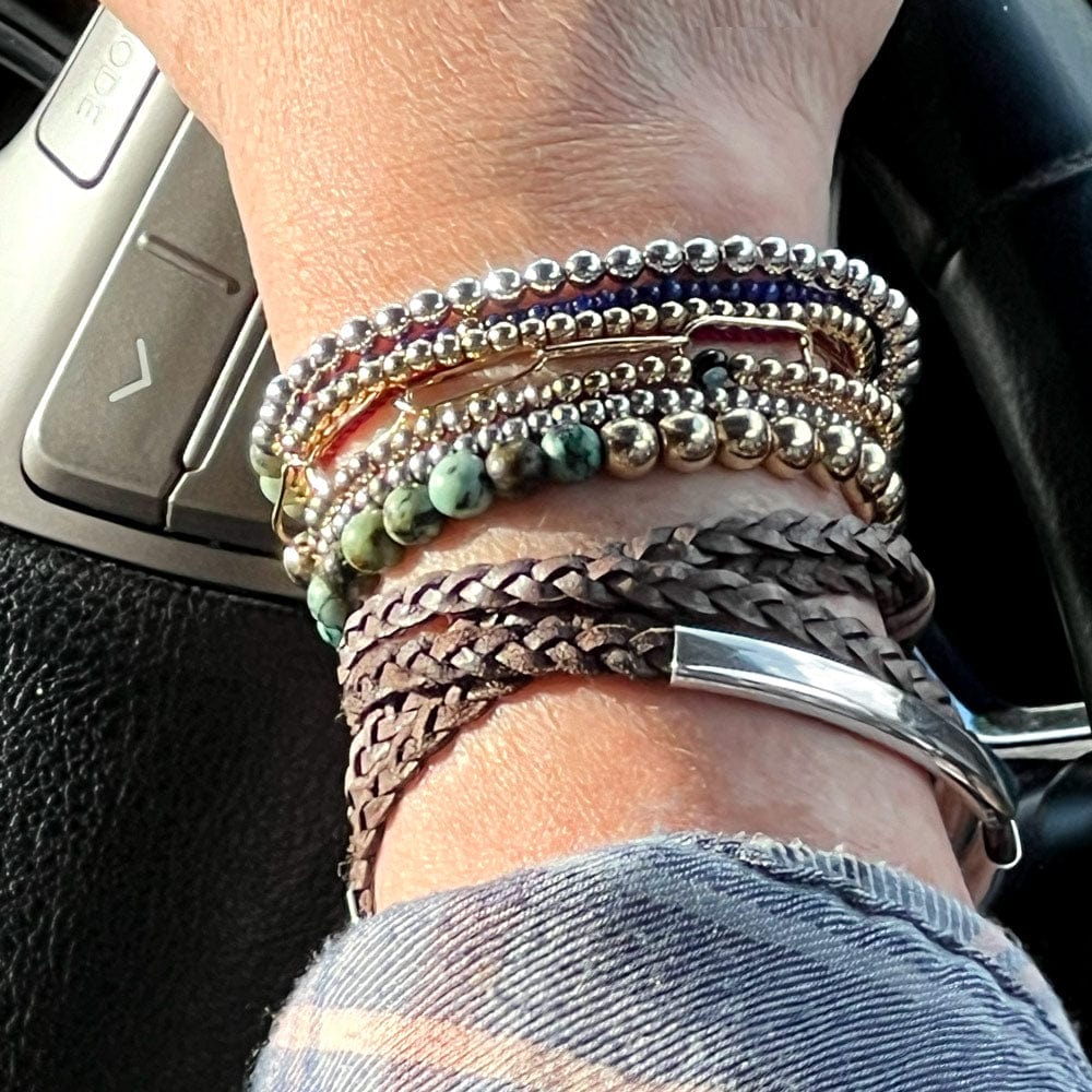 Men's Apollo Wrap Bracelet w Braided Black Leather & Stainless Steel