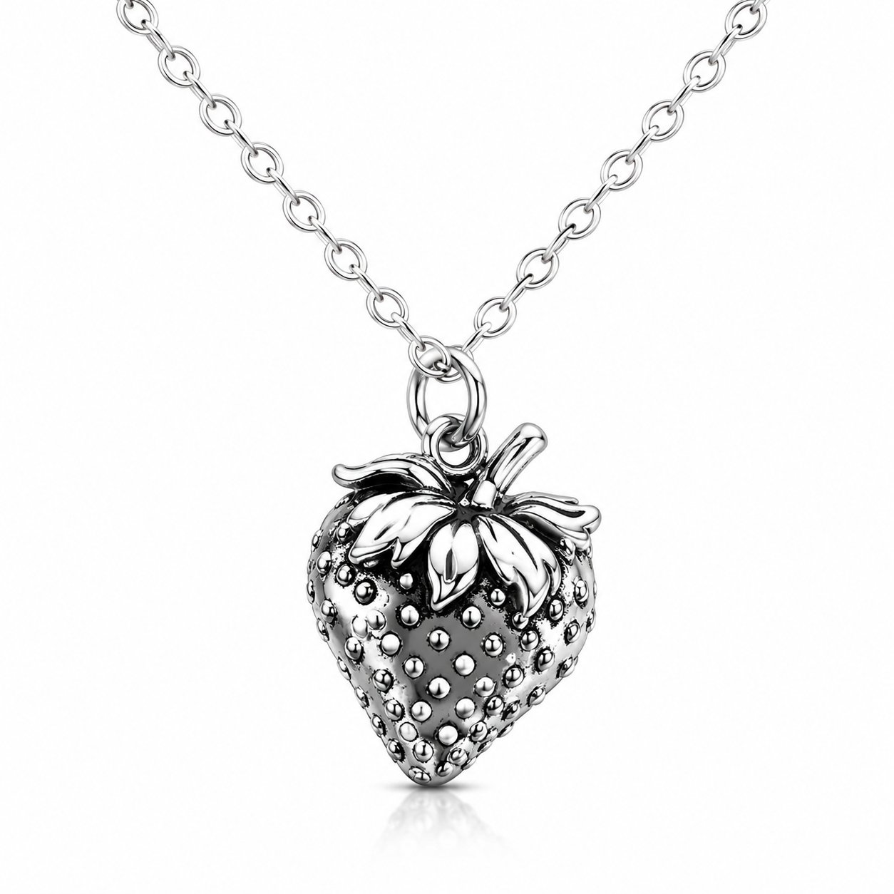 Strawberry Fruit Food Charm Sterling Silver Necklace