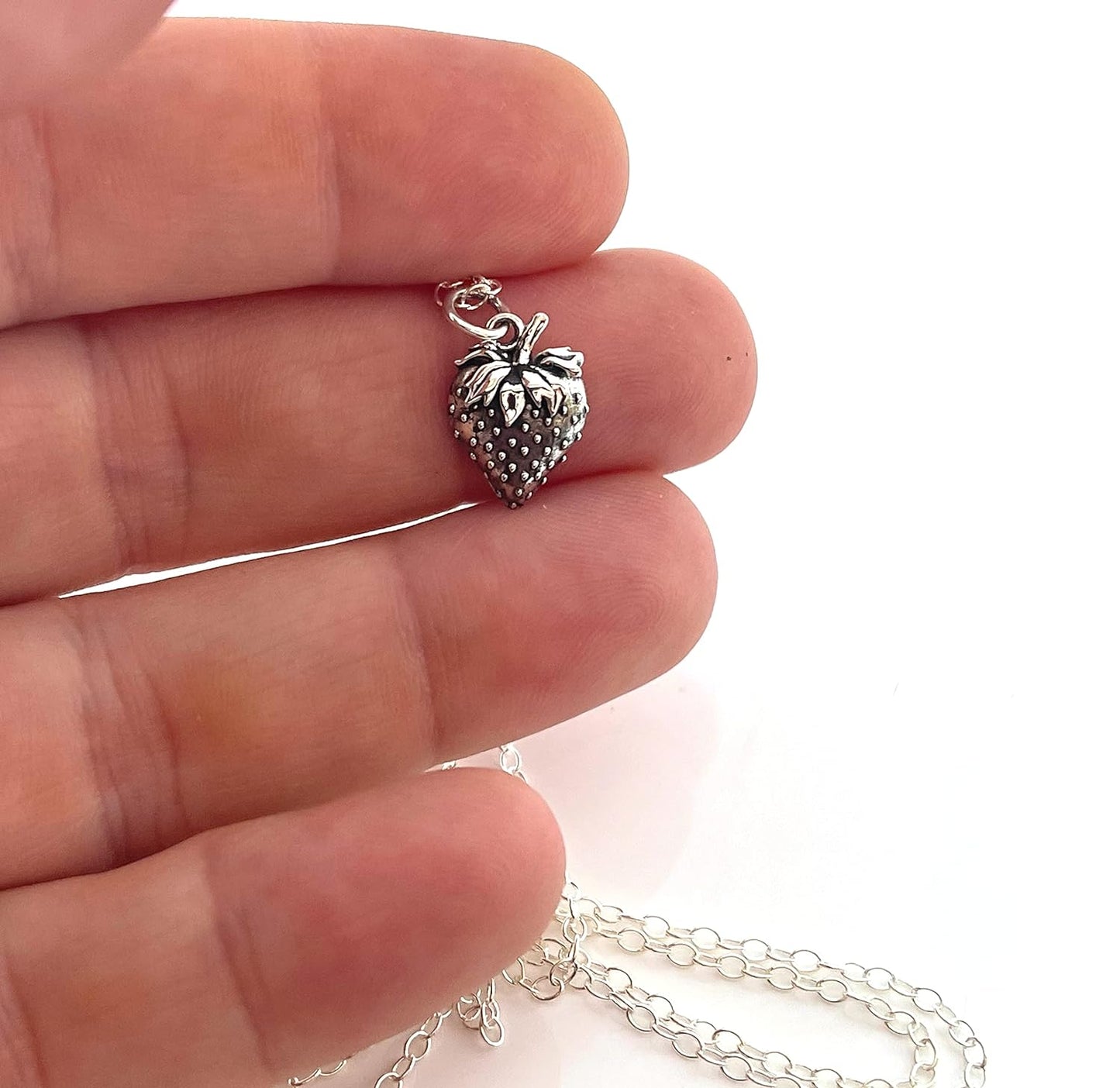 Strawberry Fruit Food Charm Sterling Silver Necklace