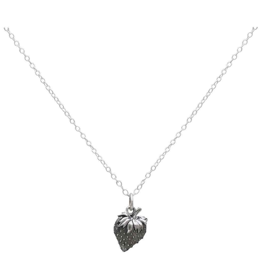 Strawberry Fruit Food Charm Sterling Silver Necklace
