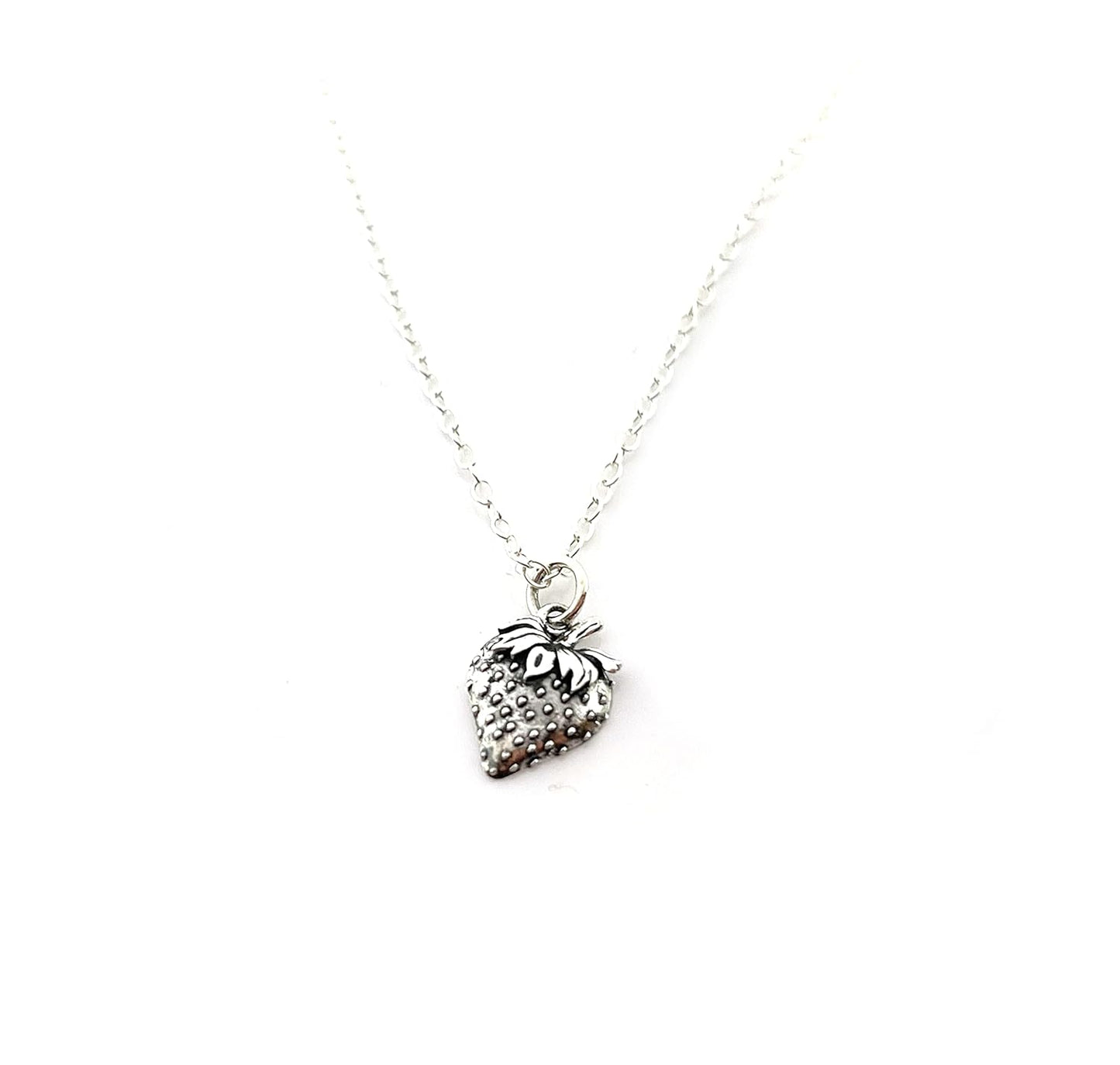 Strawberry Fruit Food Charm Sterling Silver Necklace
