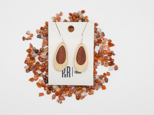 Sunset Teardrop Wooden Earrings – Maple & Padauk