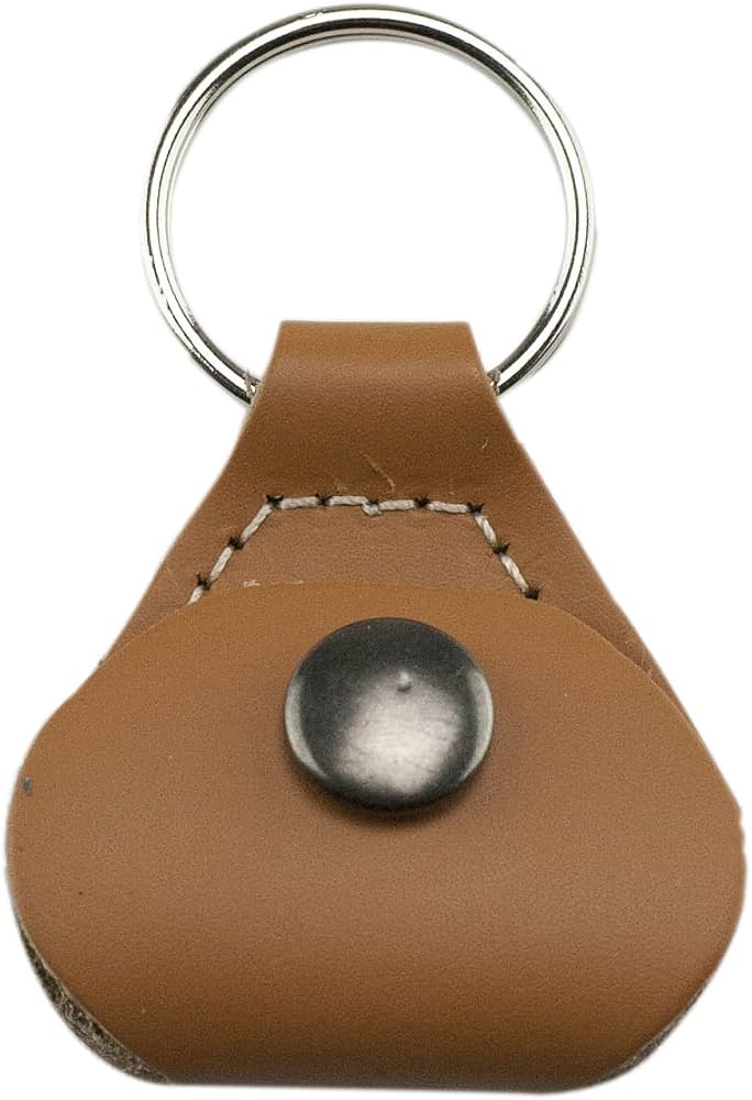 Leather Guitar Pick Holder Keychain – Snap Case for Picks – Black, Brown, Tan or White – Gift for Guitar Player