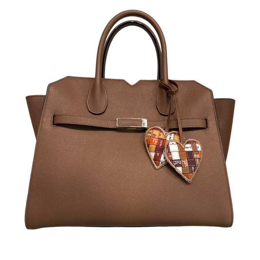 Trotter Brown Vintage Silk Scarf Double Heart Bag Charm