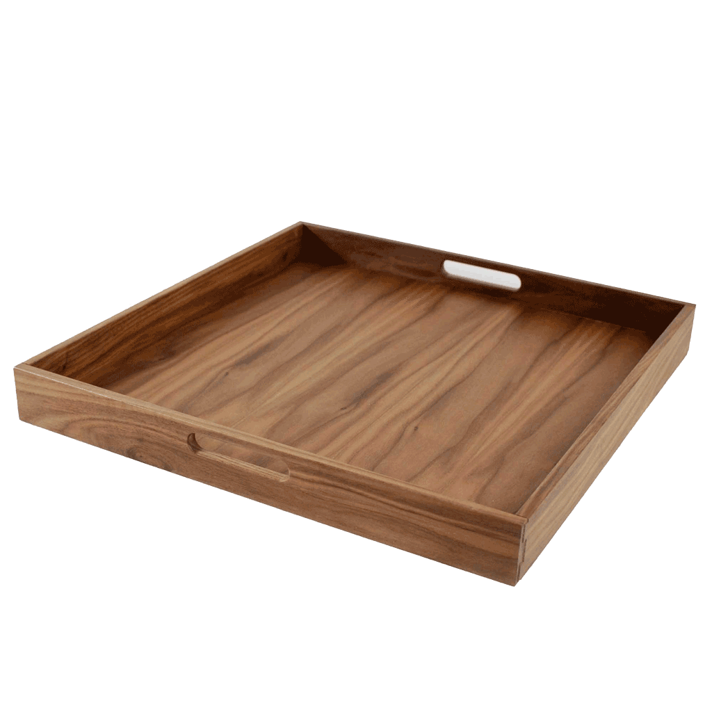 20 x 20 Inch Square Walnut Wood Serving and Coffee Table Tray with Handles