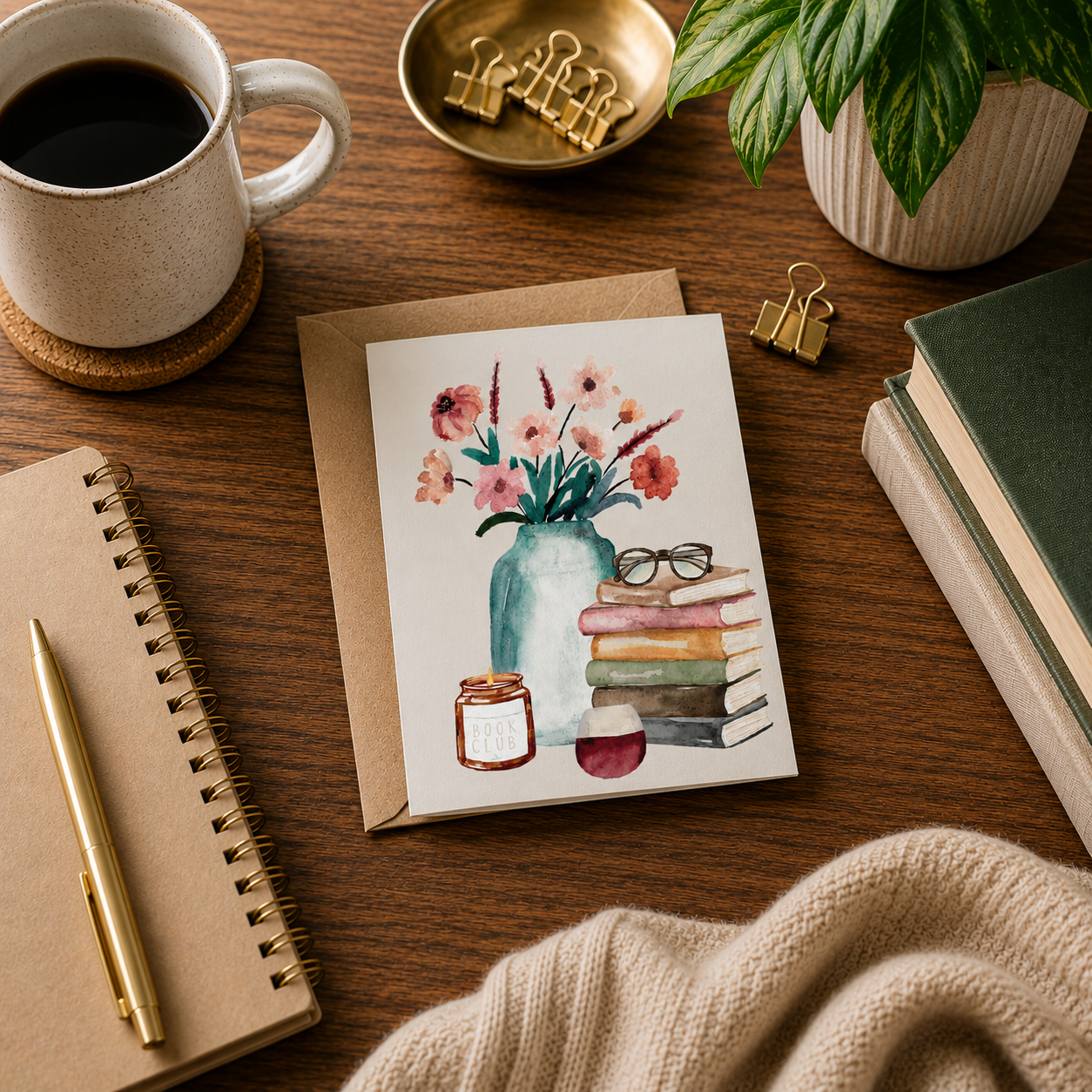 Book Club Watercolor Greeting Card