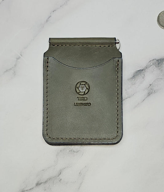 Sage Green Leather Money Clip - Minimalist Handmade Design
