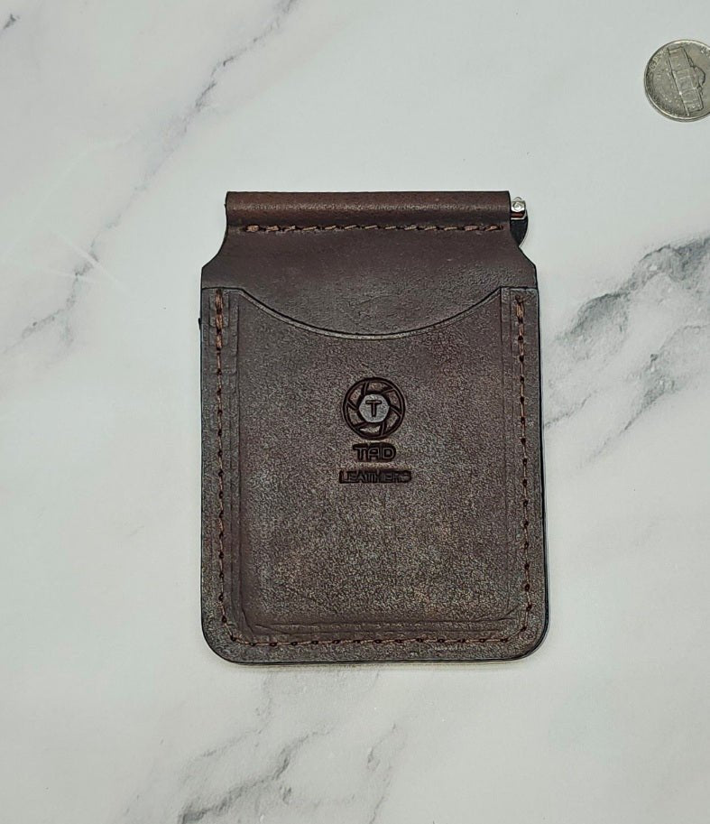 Chocolate Brown Leather Money Clip - Classic Handcrafted