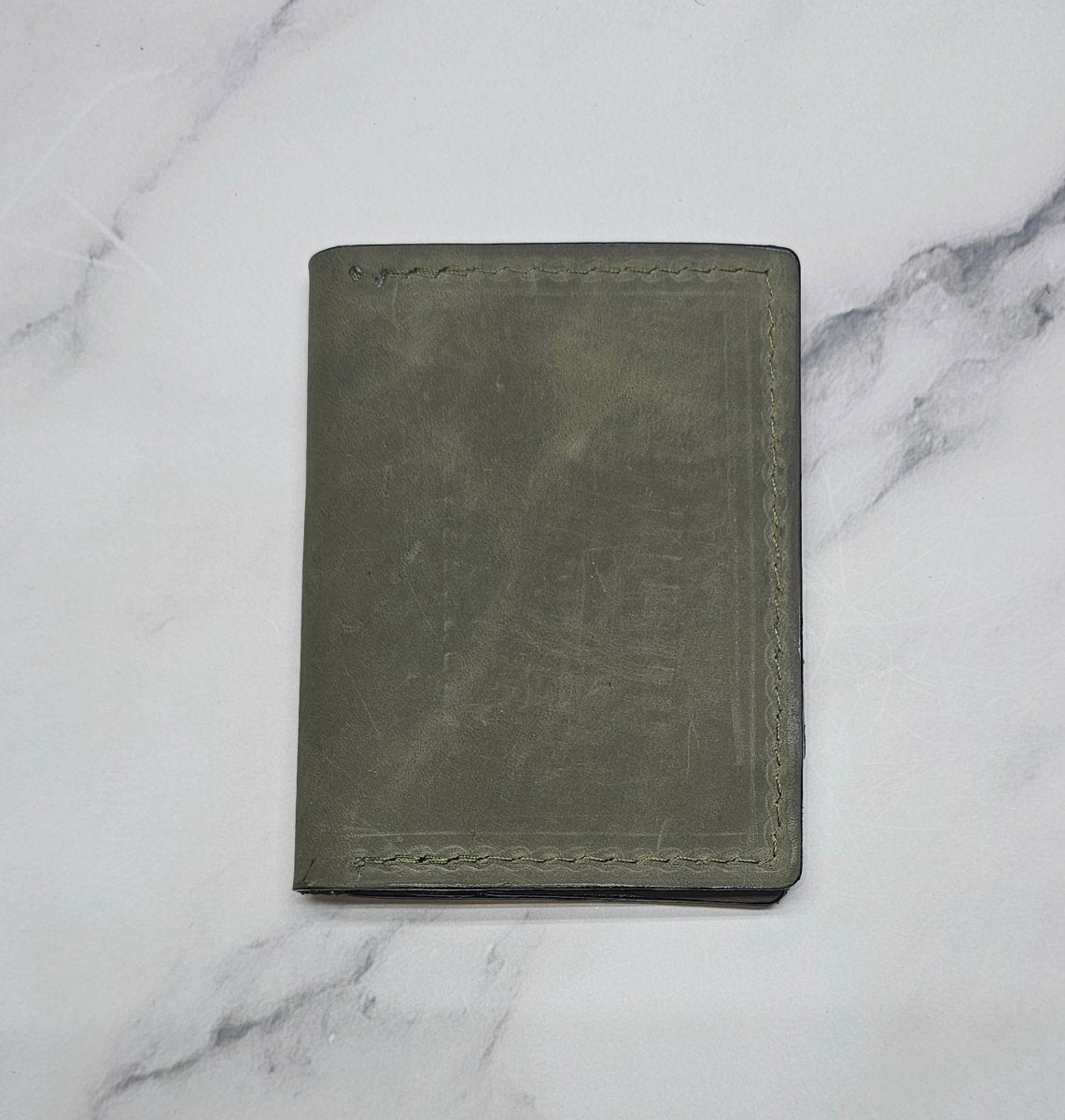 Army Green Military Card Holder - Tactical Style Leather Wallet with ID