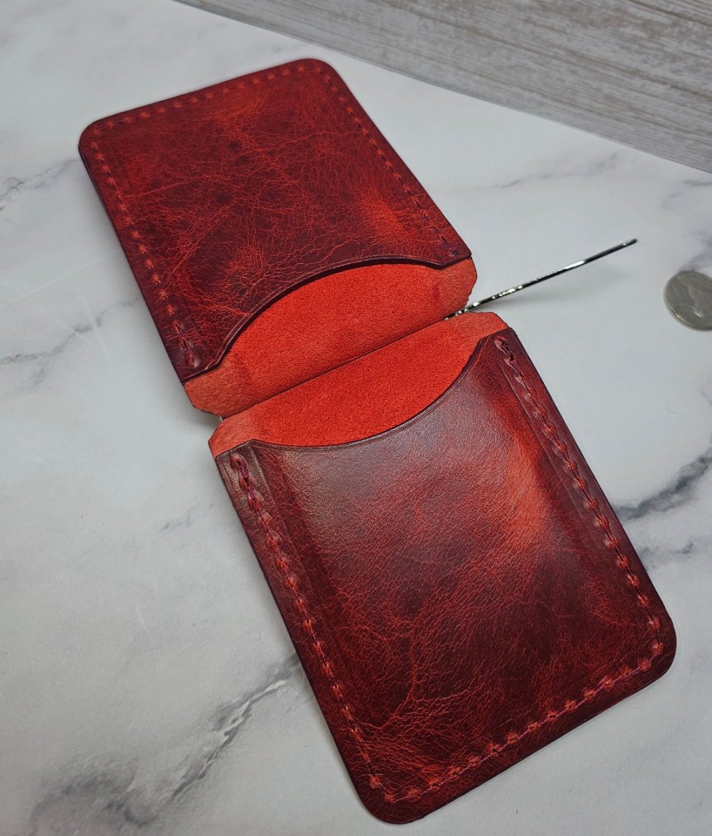 Premium Red Leather Money Clip - Textured Grain Handmade