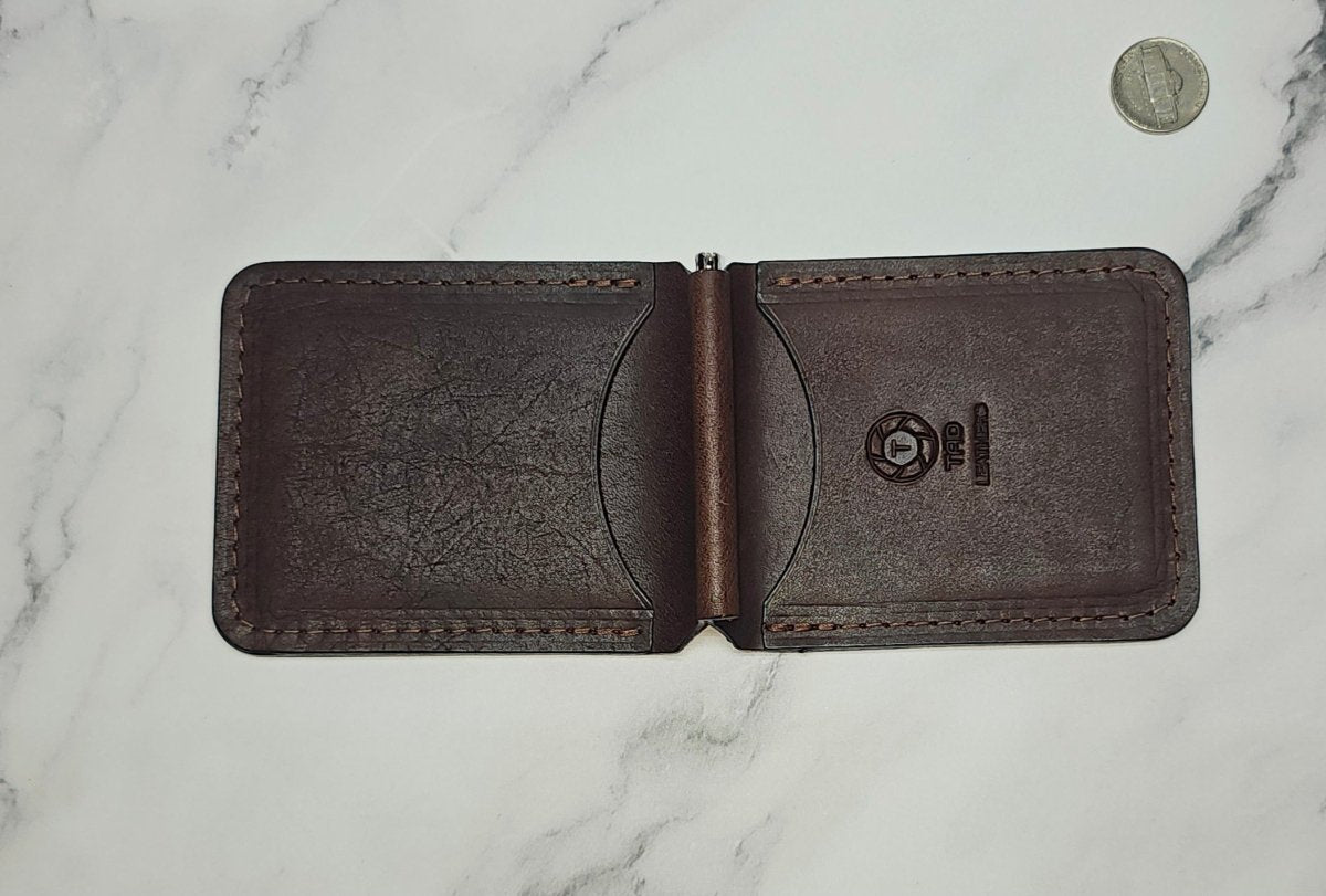 Chocolate Brown Leather Money Clip - Classic Handcrafted