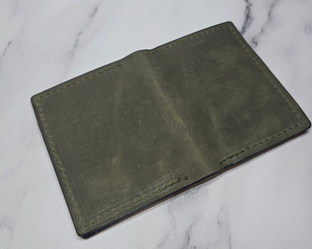 Army Green Military Card Holder - Tactical Style Leather Wallet with ID