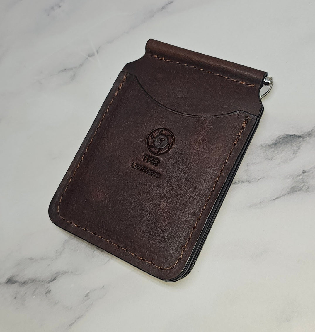 Chocolate Brown Leather Money Clip - Classic Handcrafted