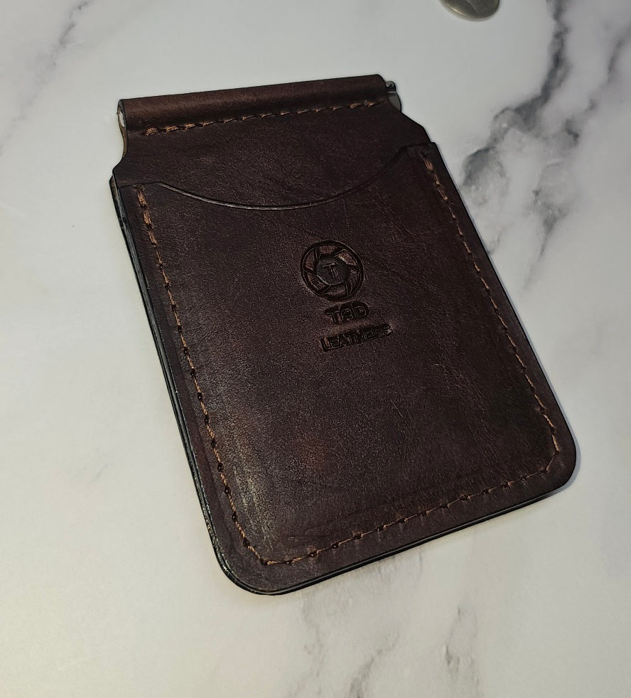 Chocolate Brown Leather Money Clip - Classic Handcrafted