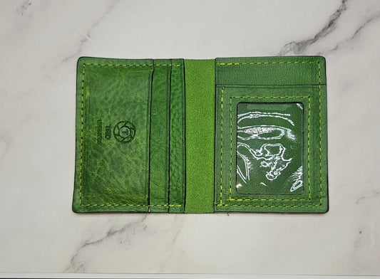 Vibrant Green Leather Card Wallet - Bold Handcrafted ID Holder Design