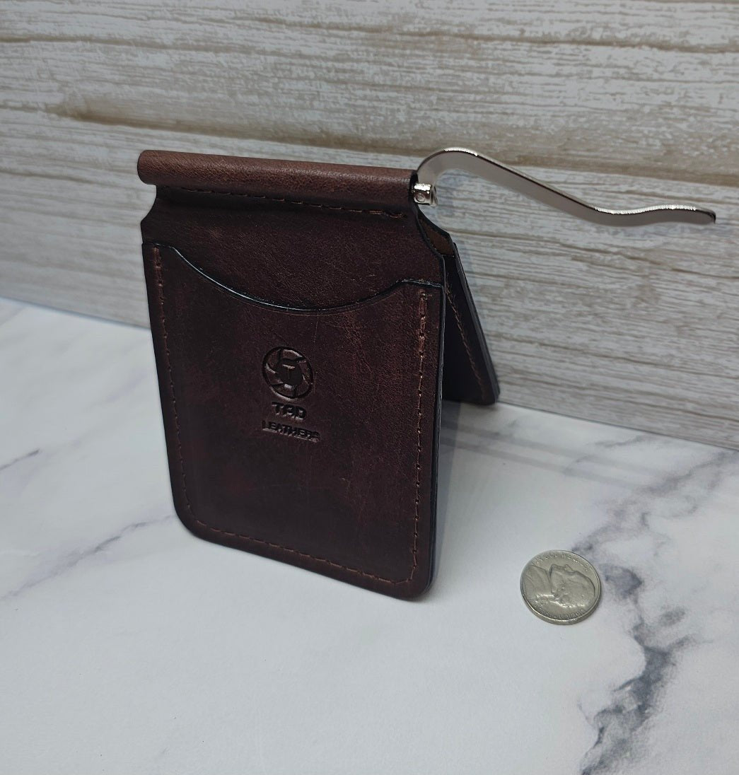 Chocolate Brown Leather Money Clip - Classic Handcrafted