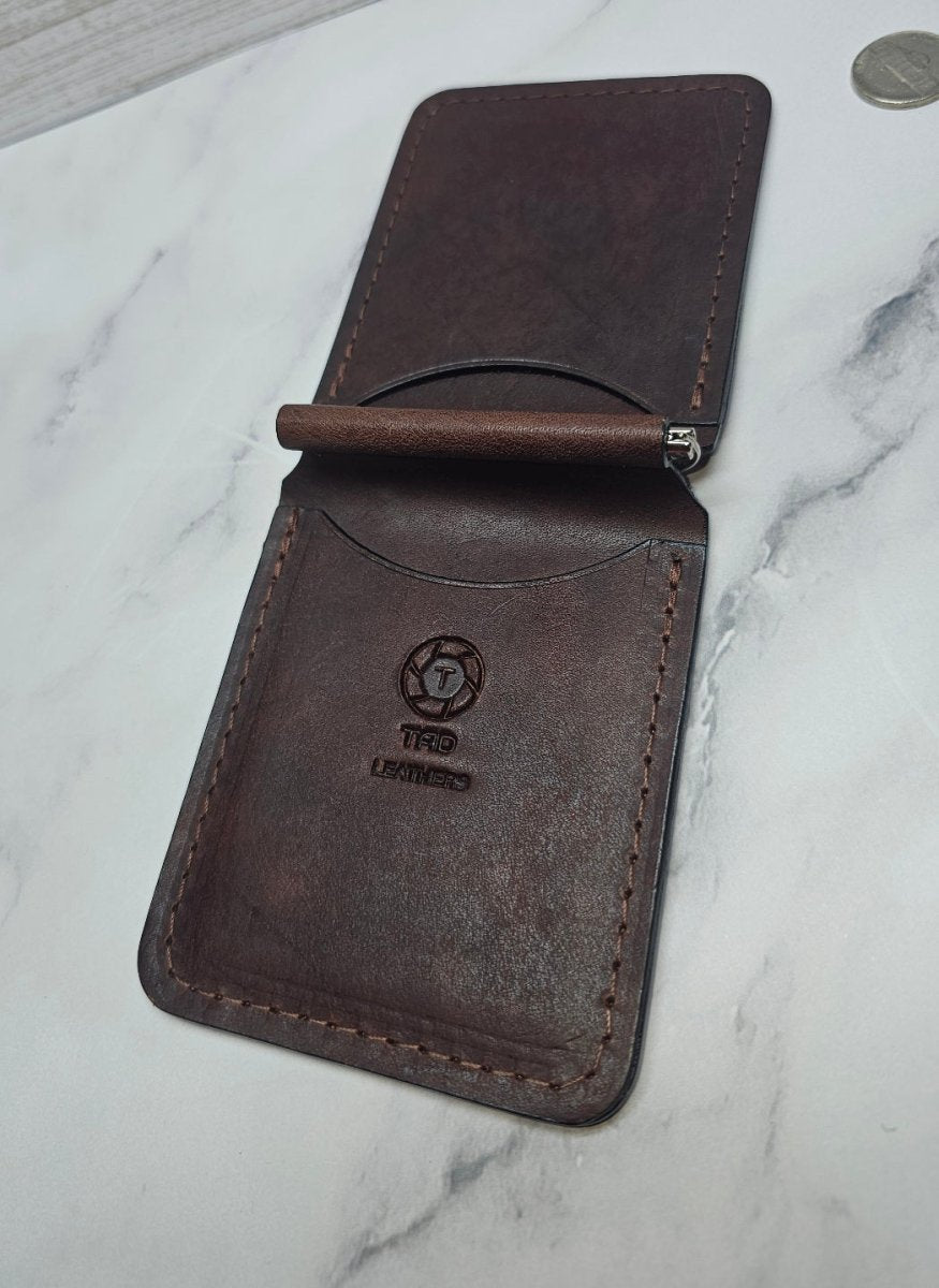 Chocolate Brown Leather Money Clip - Classic Handcrafted