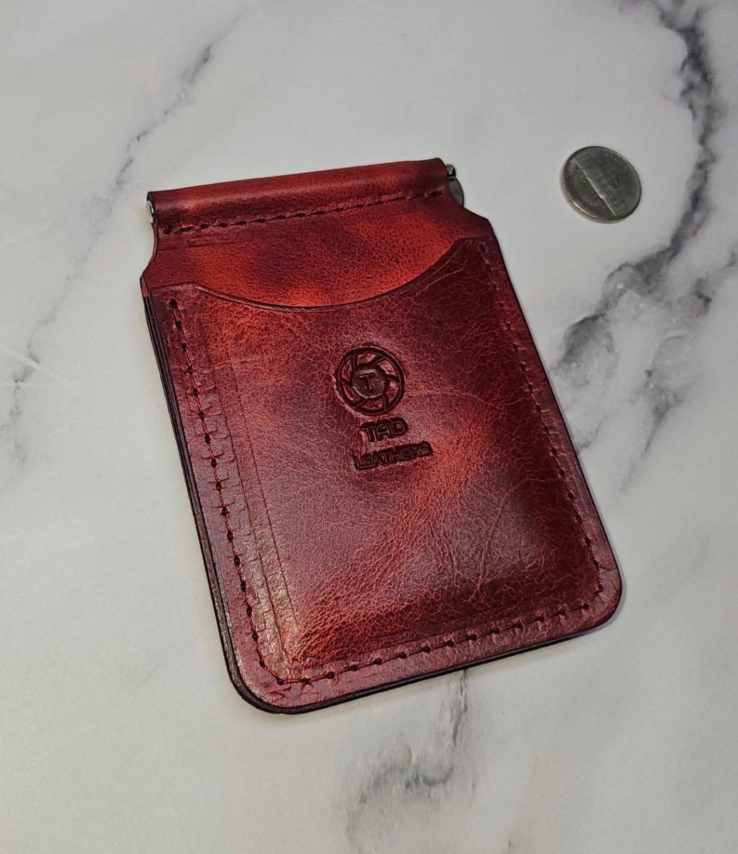 Premium Red Leather Money Clip - Textured Grain Handmade