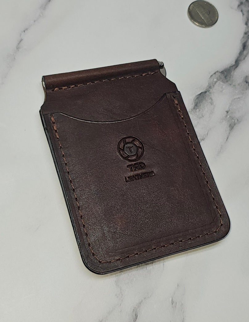 Chocolate Brown Leather Money Clip - Classic Handcrafted
