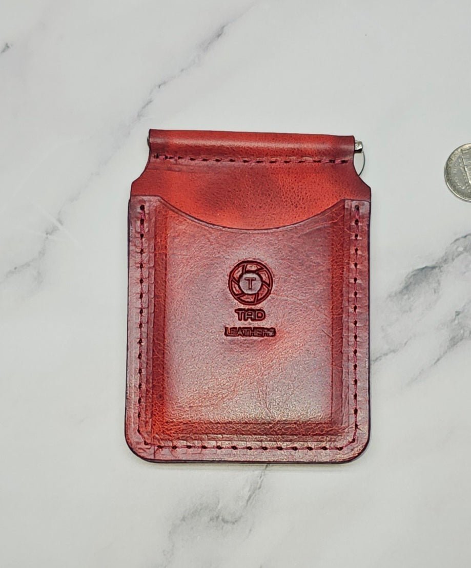Premium Red Leather Money Clip - Textured Grain Handmade