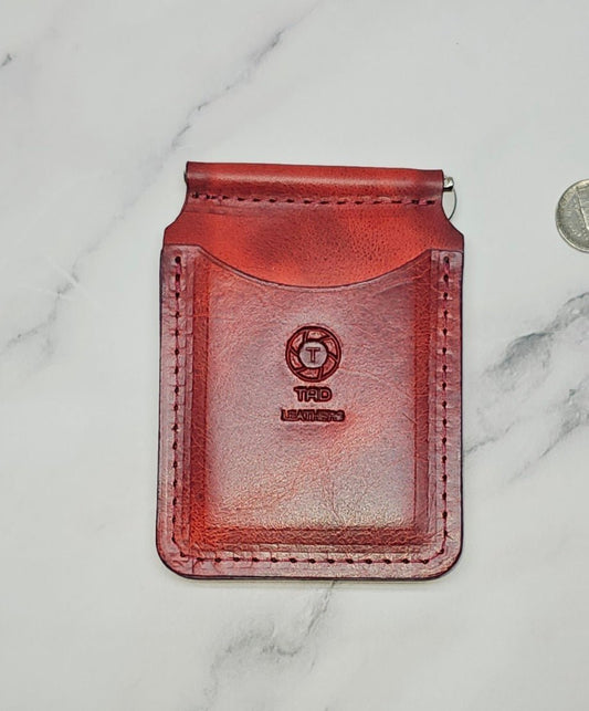 Premium Red Leather Money Clip - Textured Grain Handmade