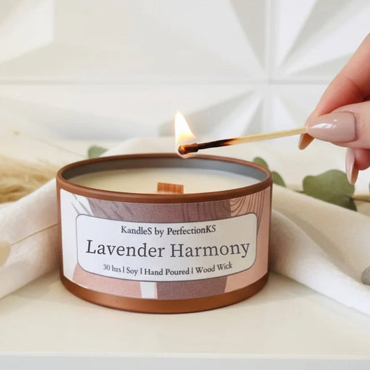 Lavender Harmony Luxury Candle | 8oz Non-Toxic Soy Candle with Wooden Wick | Clean Burn